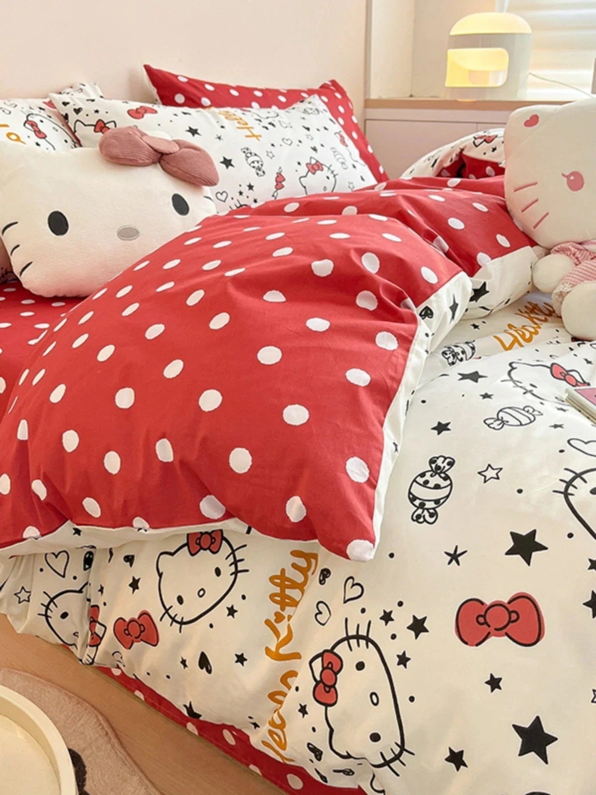 ハロー 女の子用コットンベッド4点セット ktキャット シングル用コットンキルト3点セット