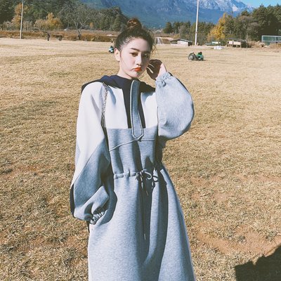 【取寄：納期2週間】ワンピース レディース フード付き ゆったり マタニティ 長袖 カジュアル お出掛け ロングワンピース プルオーバー おしゃれ オーバーサイズ ワンピース レディース フード付き