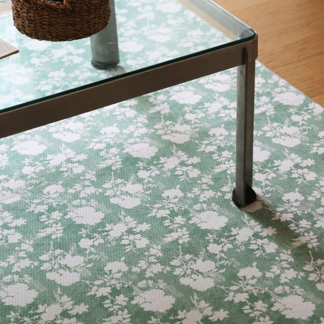 グリーンフローラルデザインラグ 洗えるラグ 100x150 150x200 170x230