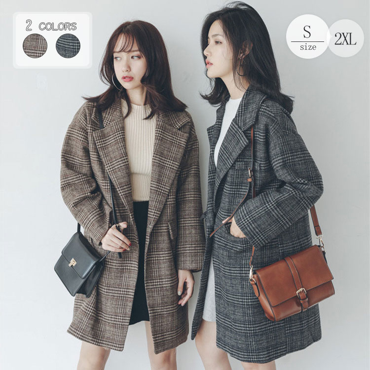 ダッフルコート ブリティッシュ カシミヤブレンド アウター レディース ミディアムコート リバーコート ダッフル コート チェスターコート オーバーチェックコート チェック柄 お呼ばれ カジュアル 秋