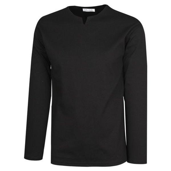 メンズソリッドブーントVネックインナー長袖Tシャツ RB-TSA-Q008-ブラック