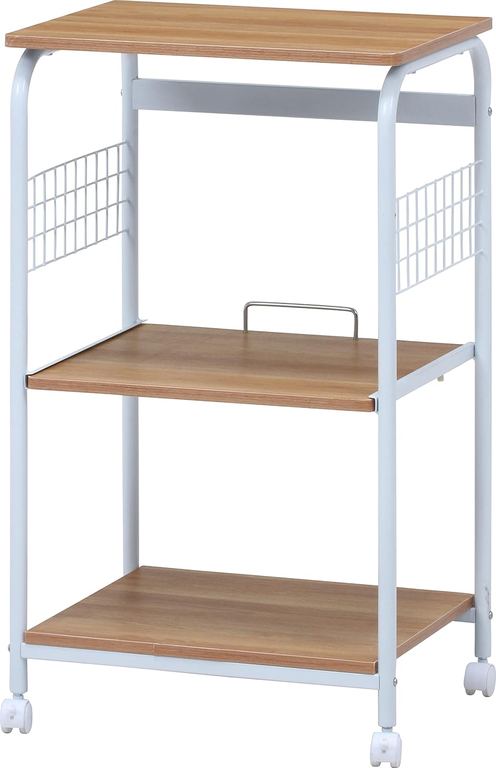 電子レンジラック キッチンラック 幅51.5×奥行41×高さ89.5cm ホワイト ナチュラル スライドラック 収納 電子レンジカート キャスター付き