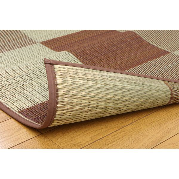 純国産/日本製 い草ラグカーペット 『ブロック2』 ブラウン 約191x191cm