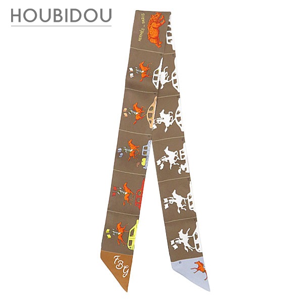 エルメス スカーフ ツイリー シルク マロン×グレー×オレンジ 【HERMES PARADE/エルメスパラード】 【中古】