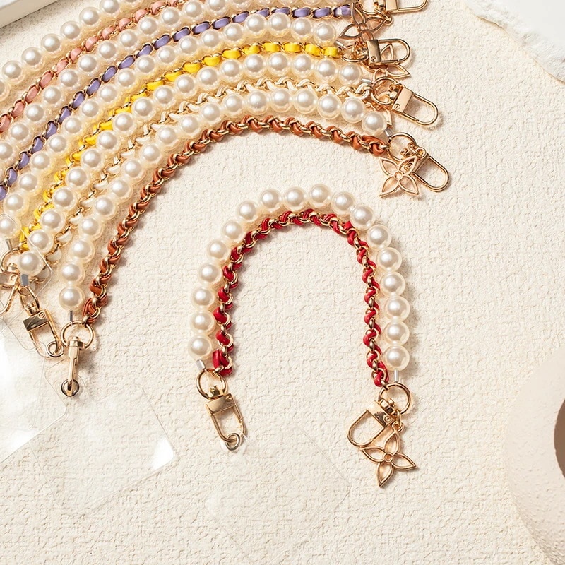 【デザインがきれいでユニーク】携帯ランヤードリストストラップショートパール携帯電話ケースチェーンレザーチェーン付き携帯電話携帯電話携帯電話チェーンハンギング