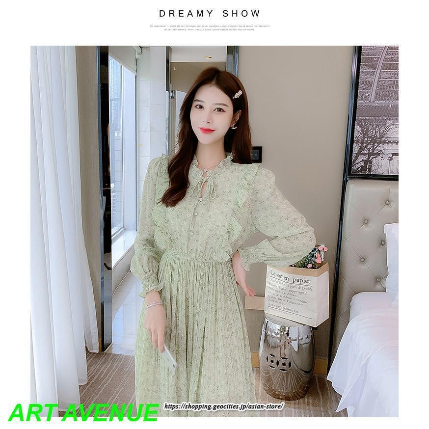 ワンピース レディース シフォンワンピース ロング レディースファッション プリーツワンピース きれいめ 春 秋 上品 長袖 おしゃれ 20代 30代 40代 50代 韓国