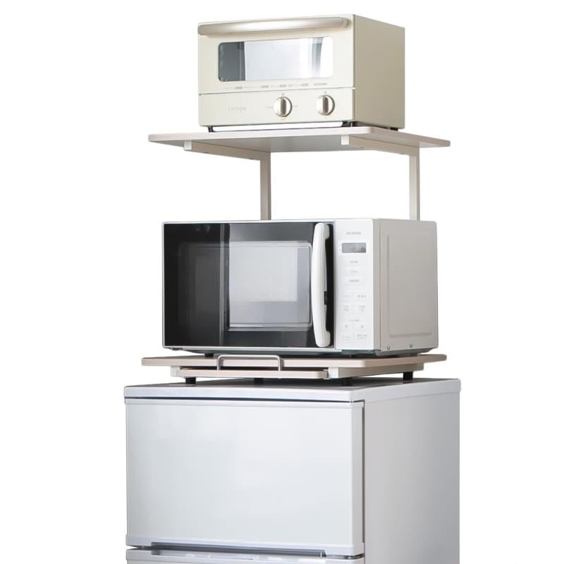 アイリスプラザ 冷蔵庫上ラック レンジラック ホワイト/ライトナチュラル 幅47.4×奥行43.4~67.1×高さ47.2 キッチンスペースを有効活用 家電から小物まで場所を取らずにすっきり収納 料理