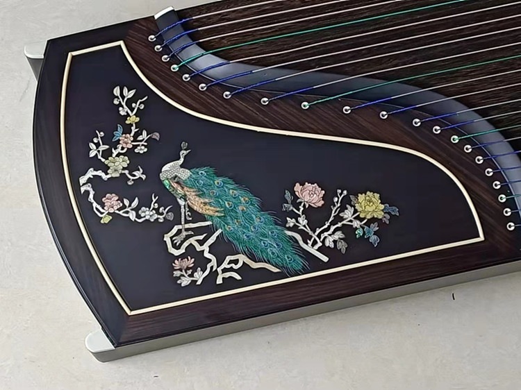 筝 163cm 黒檀 孔雀の絵 中国の弦楽器