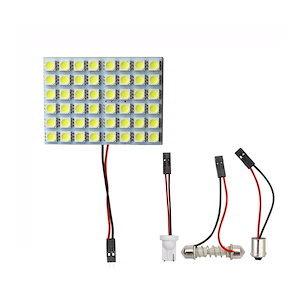LEDルームランプ バルブ DC 12V 車用 48SMD 5050チップス BA9S T10 3種類アダプター付き ホワイト 2個セット