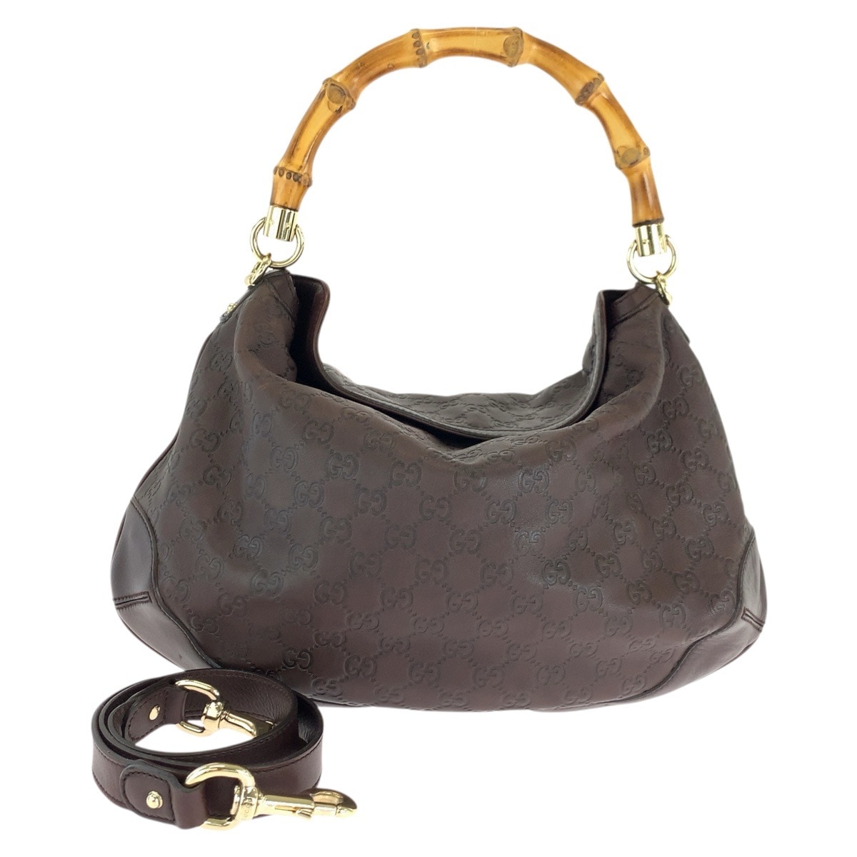 美品 グッチシマ バンブー ブラウン ゴールド金具 レザー 169961 ショルダーバッグ 2way レディース 502709