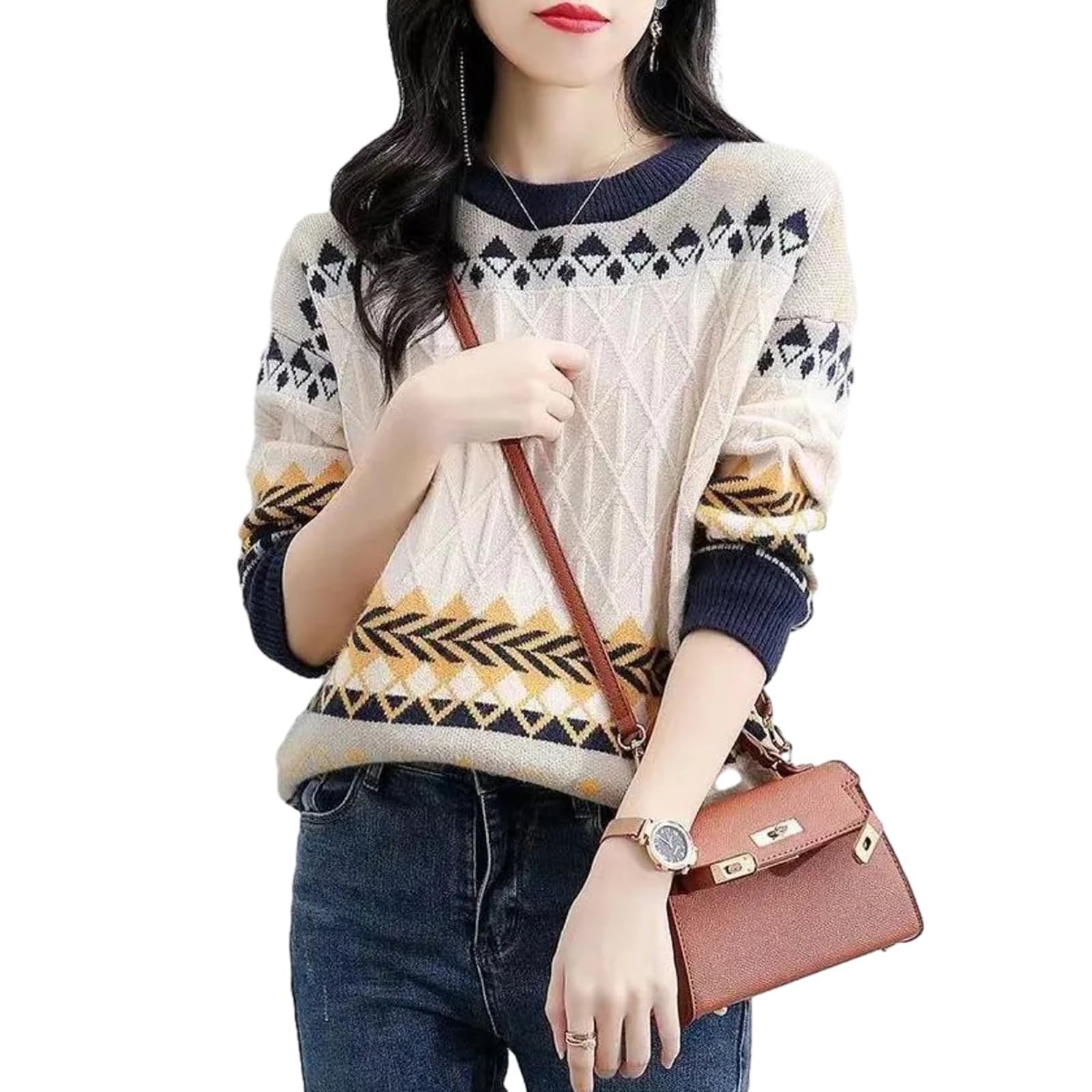 ニット トップス レディース 秋冬 ラウンドネック 着回しやすい 着痩せ 小顔 高伸縮 セーター ニット 長袖 可愛い 暖か オシャレ 大人 カジュアル トップス 通勤 秋冬春