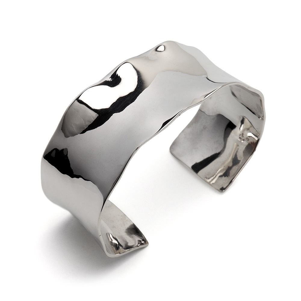 シルバー925 不規則槌目バングル ワイド [cb108]