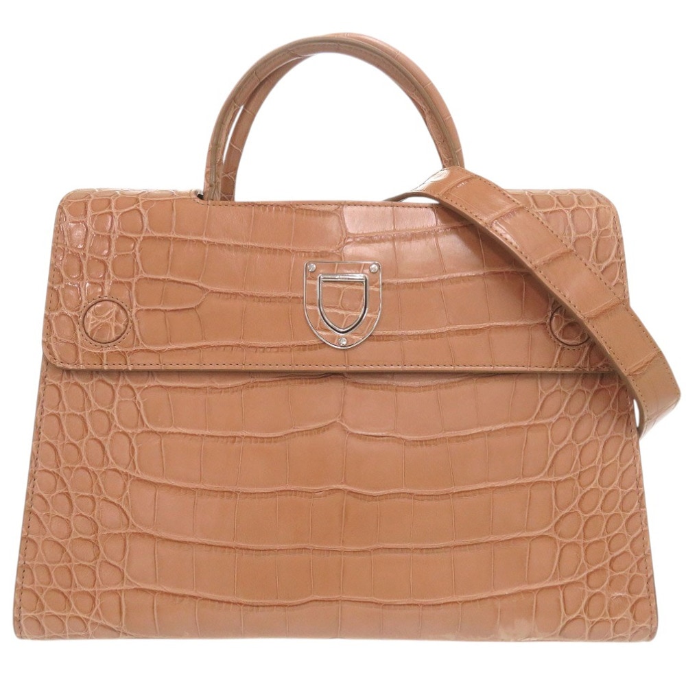 美品 クリスチャンディオール エヴァ レザー 2WAY マットアリゲーター ハンドバッグ アリゲーター/アリゲーター ピンクベージュ 0483【中古】Christian Dior レディース