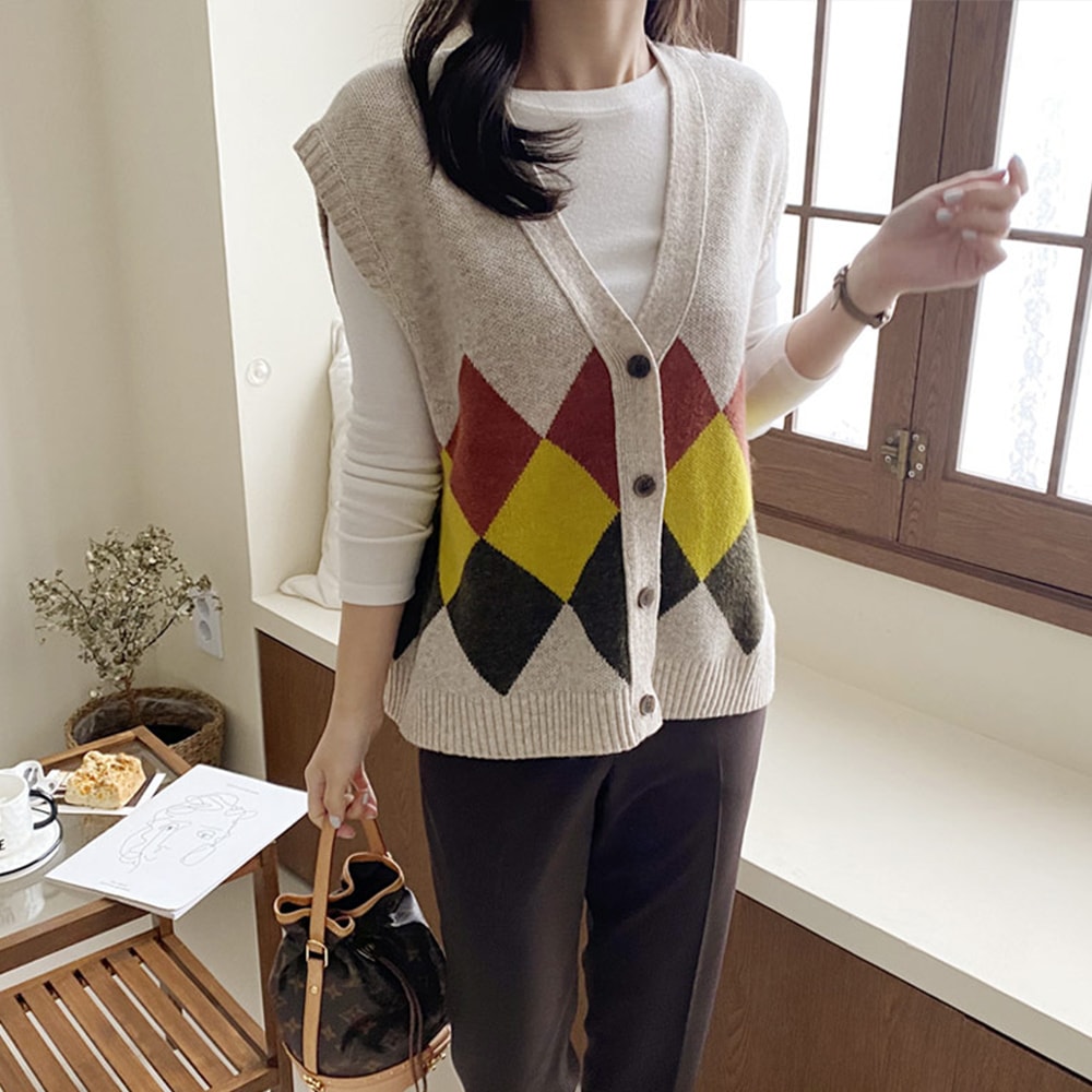 아가힐 배색 단추 베스트 (3color)