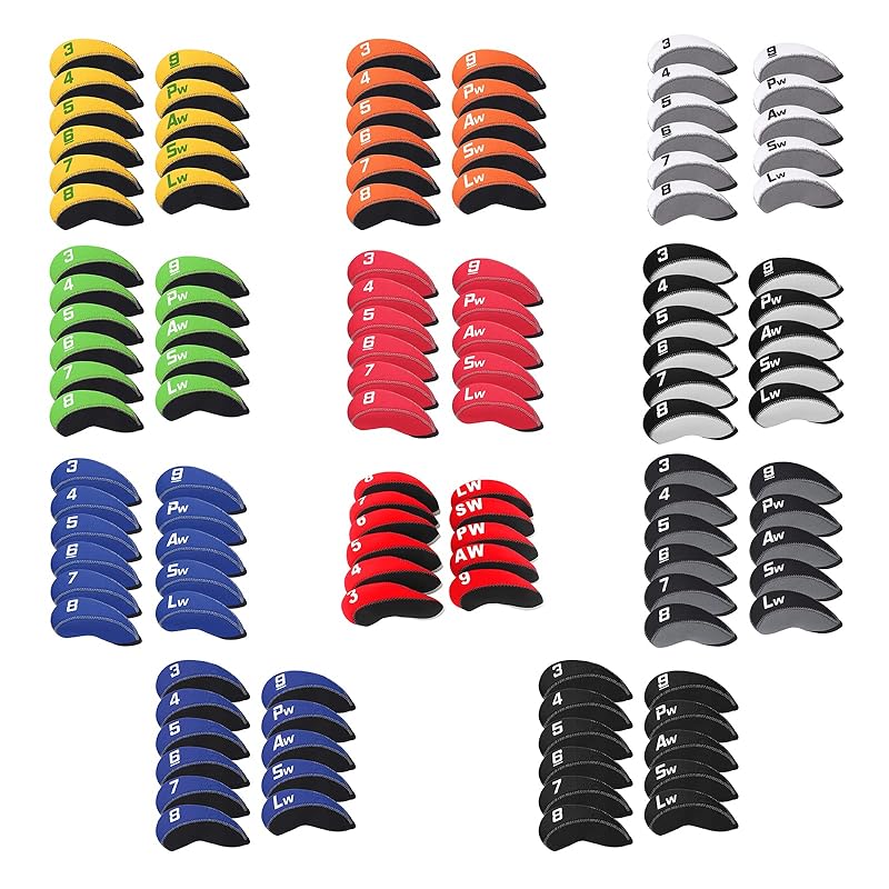 ゴルフアイアンカバー ヘッドカバー 11枚入り(39PASL) セット販売 ネオプレン製 ブラック