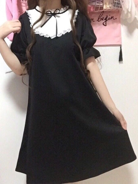 【全店任意【迅速な出荷】】スウィートロリータOPドレスレースボウトーンブラックロリータワンピースドレス