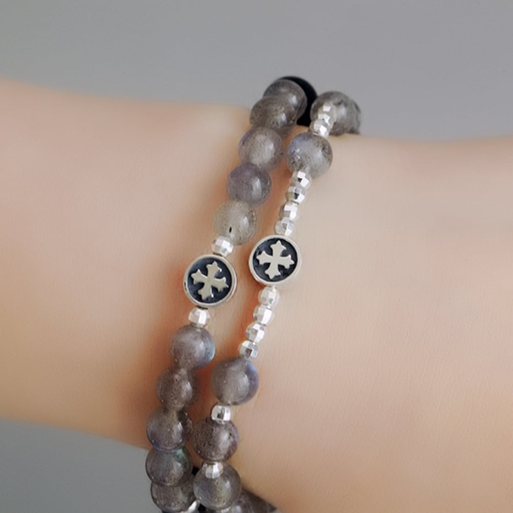 シルバー925ラブラドライト原石ロザリオブレスレット2種