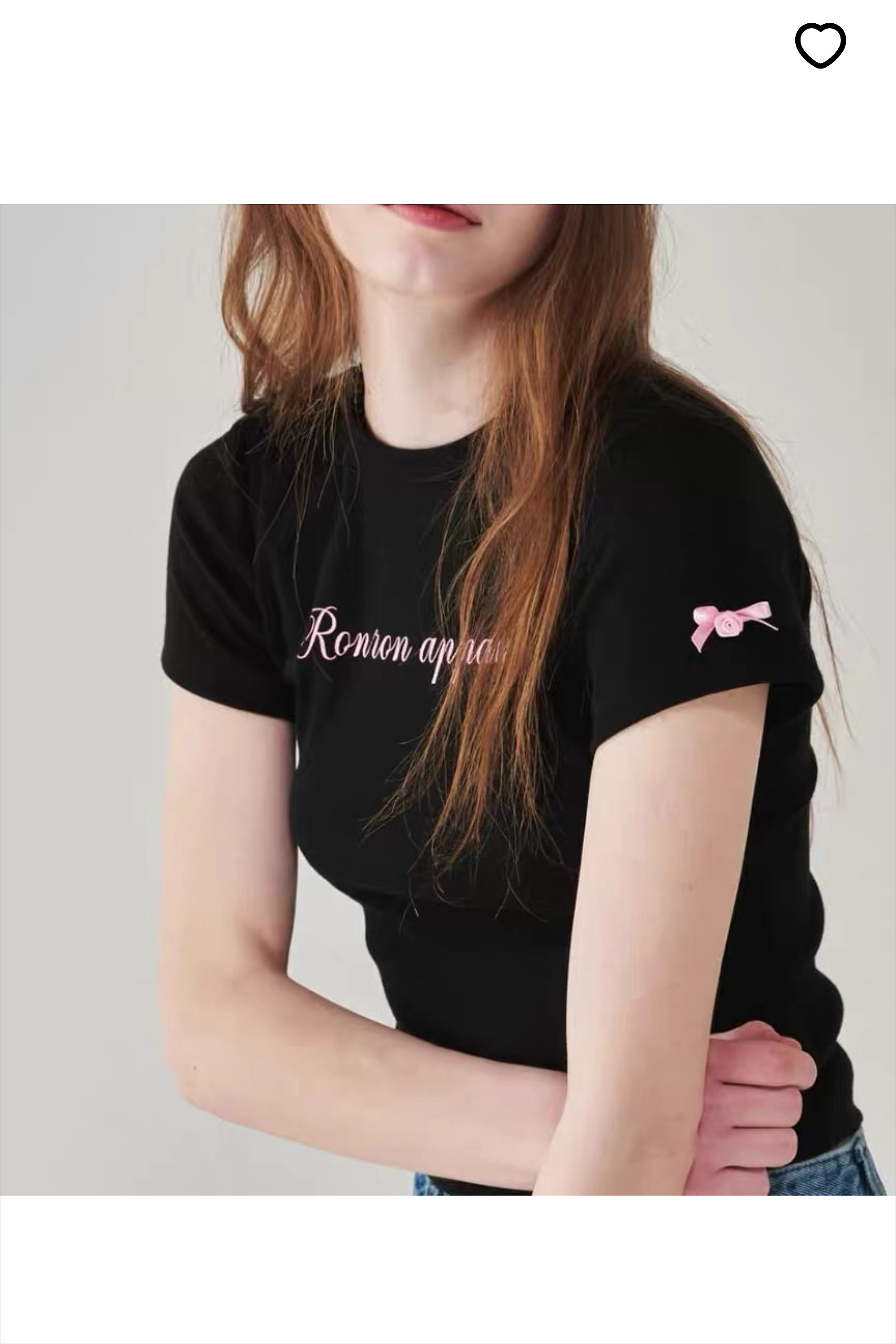 韓国人気 新品 RONRON DOUBLE RIBBON SLIM CROP T-SHIRT（2色展開）