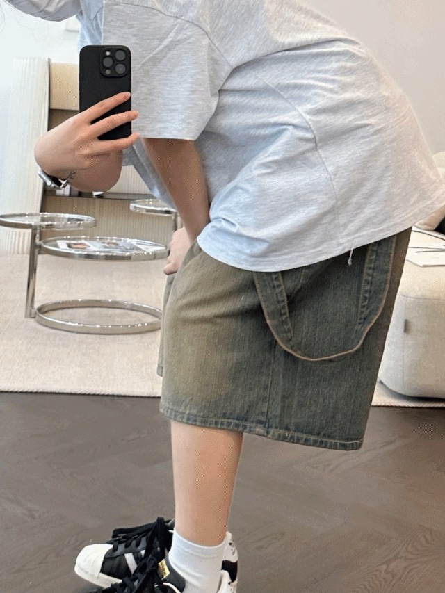 ストラップ デニム バミューダ パンツ 2color