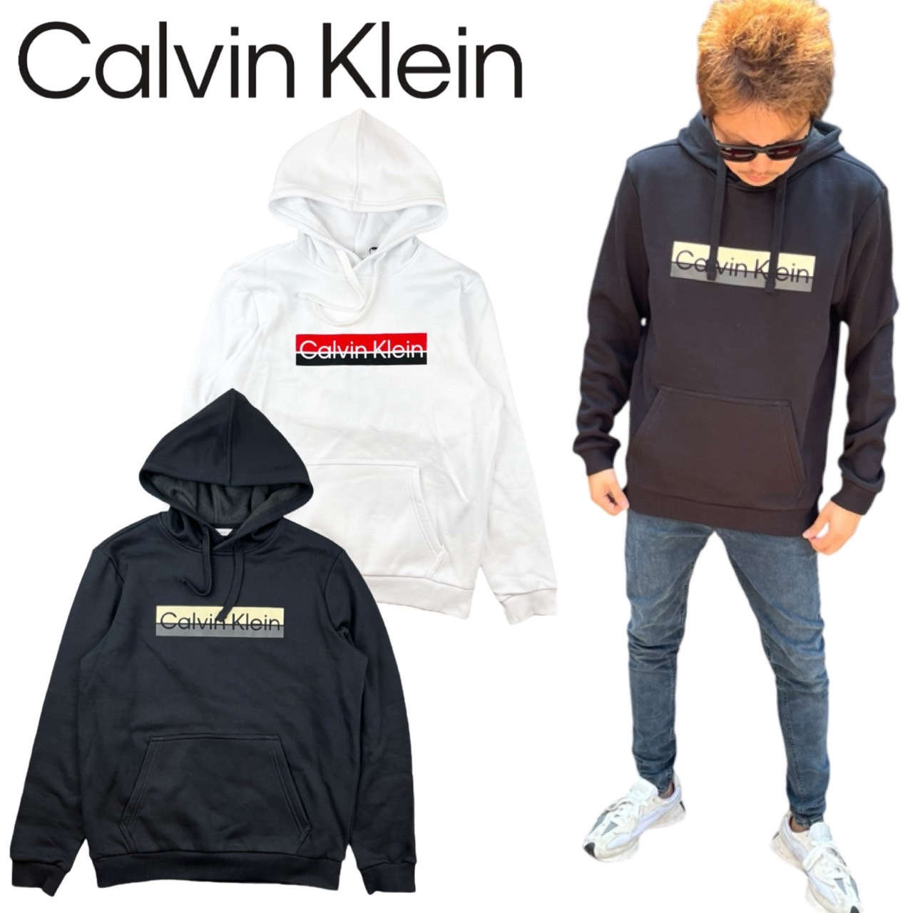 カルバンクライン Calvin Klein トップス パーカー 40QC402 フーディ プリントロゴ 裏起毛 CALVIN KLEIN TWO TONE STANDARD LOG BOXED PO