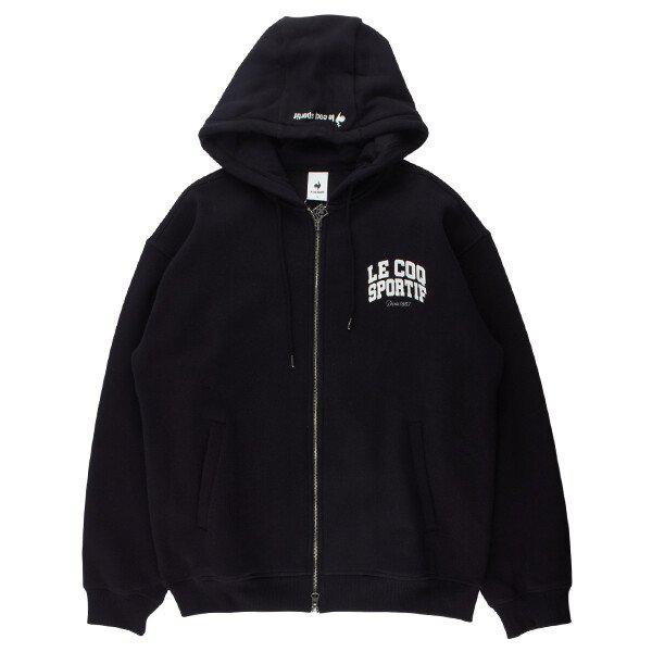 ルーズフィットロゴ起毛ツーウェイフード付きジップアップ QP423TFTO1 BLK