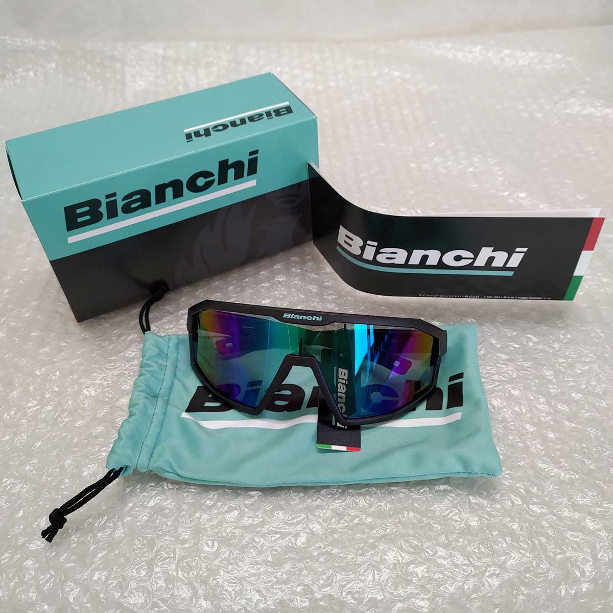 【中古・未使用品】Bianchi ビアンキ 一眼フルリム ロードバイク サングラス ブラック/チェレステ 定価22000円 JP213R2901 メンズ
