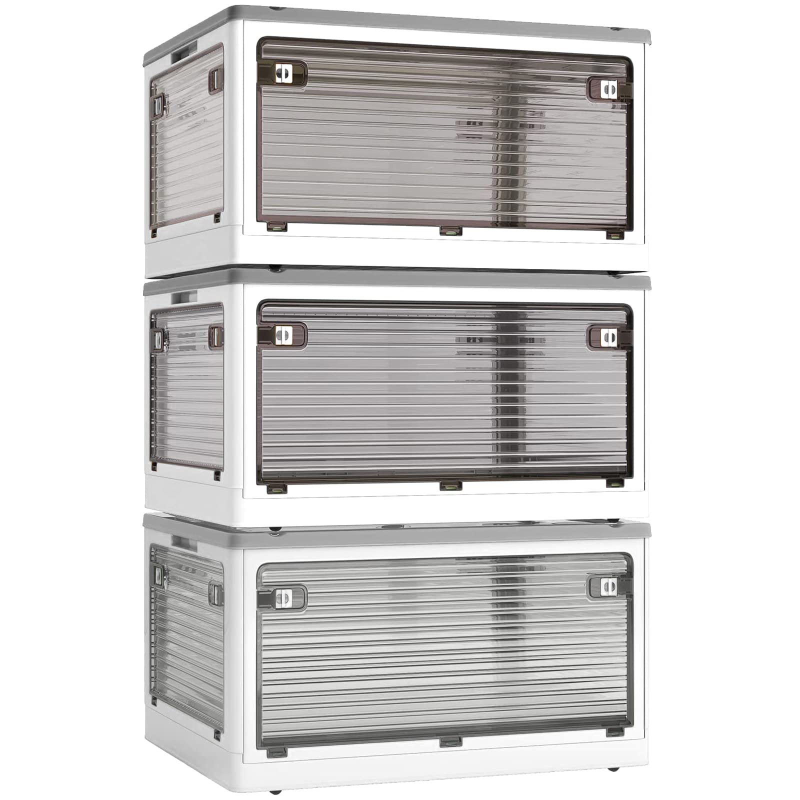 X XUNTAO【収納ボックス 折りたたみ】蓋付き 積み重ね 全方向から取り出せる 3個セット 収納ケース 衣類 布団 小物 収納 折り畳み コンテナ ボックス 大型 プラスチック キャスター付き お