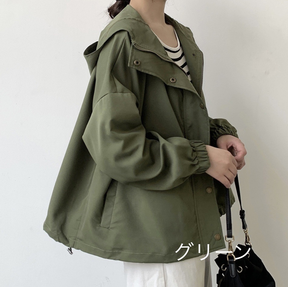 ジャケット ルーズ ショートジャケット カジュアルジャケットアウターブルゾン 韓国 レディース オルチャン 長袖 フード ポケット かわいい 大人可愛い シンプル カジュアル おしゃれ