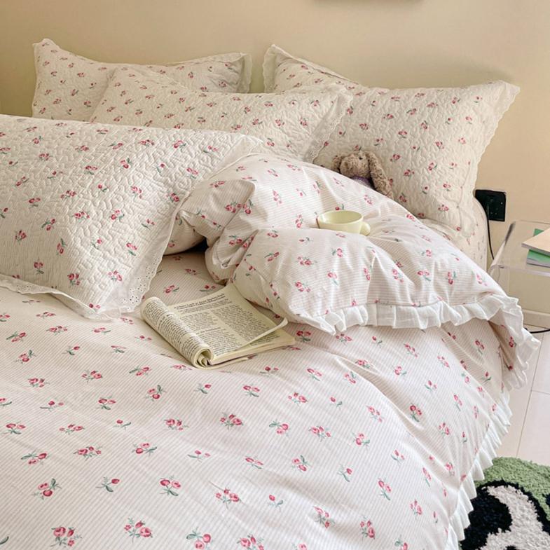 3点セット 小花柄 寝具カバーセット 洗える 洋式 和式兼用 シングル 可愛い 布団カバーセットフリル 掛け布団カバー フラットシーツ 枕カバー ベッドカバー