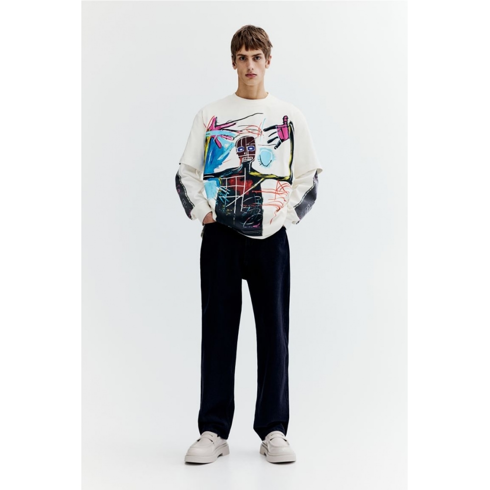 H&M リラックスフィットコットン Tシャツクリーム/バスキア