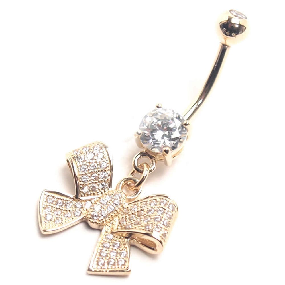14G 14K リボンダングル バナナバーベル ボディピアス へそピアス
