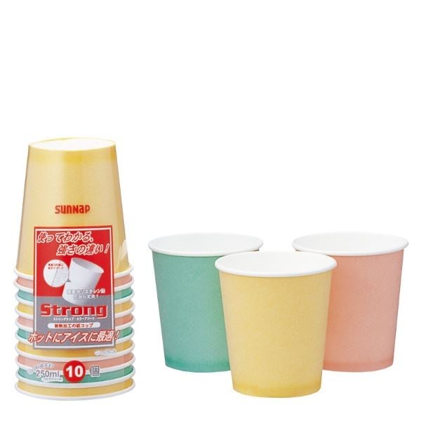 (まとめ) 紙コップ 使い捨てコップ 250ml 10個入 120個セット ストロングカラーカップ アソート ペーパーカップ パーティー