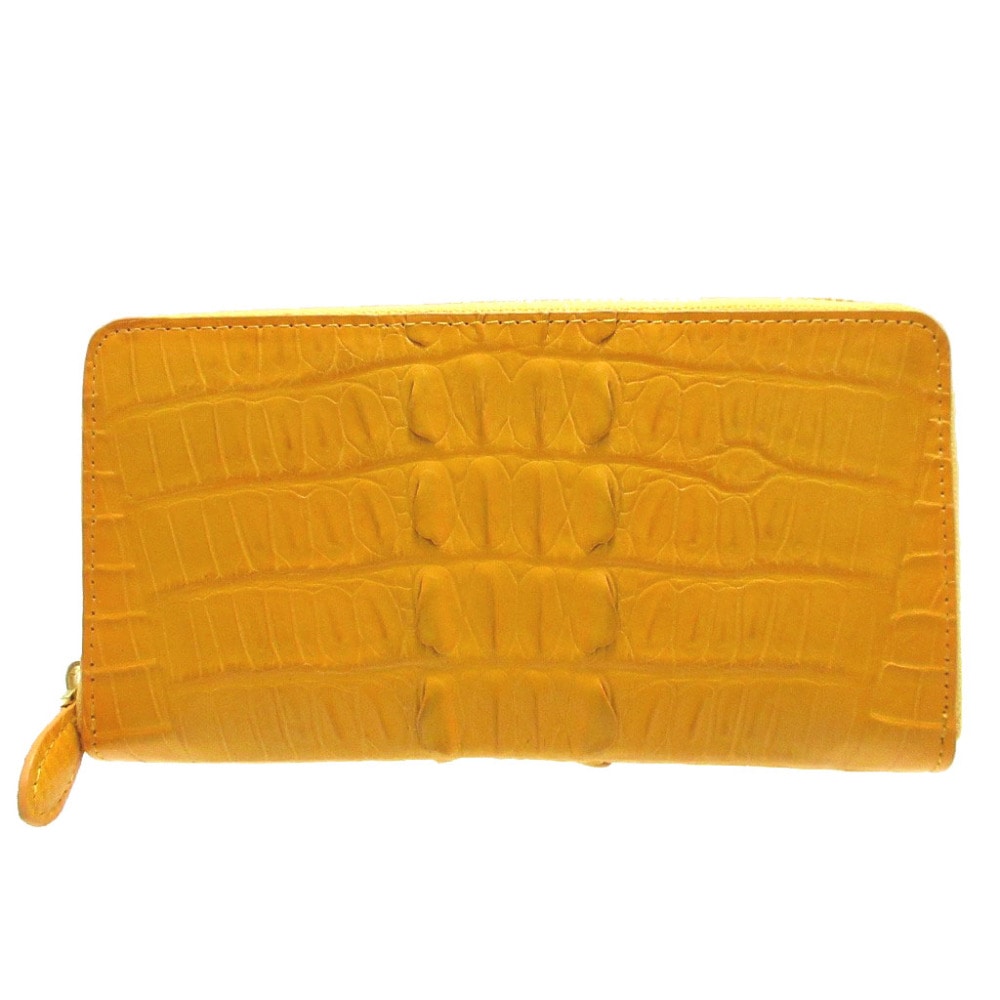 未使用品 カイマンクロコダイル ラウンドファスナー 長財布 クロコダイル/クロコダイル イエロー 0601【中古】CAIMAN CROCODILE レディース