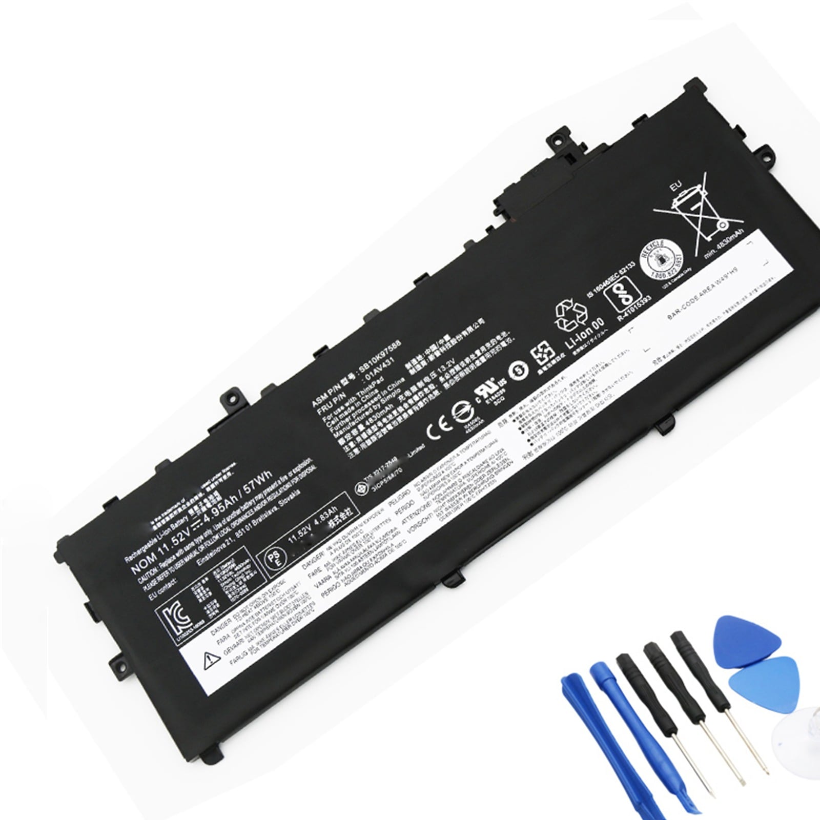 SB10K97588 電池・Lenovo/ThinkPadノートパソコン互換 53Wh/4600mAh X1 Carbon 2017/2018 01AV429 SB10K97587 01AV431 S