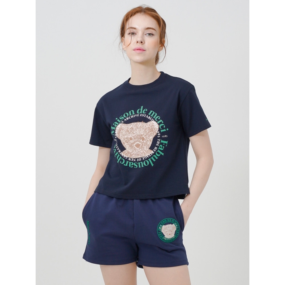 FABULOUS ARCHIVE ウーマンズエンボ刺繍ベアフレンズショーツネイビーグリーン（FCC2PT502W）