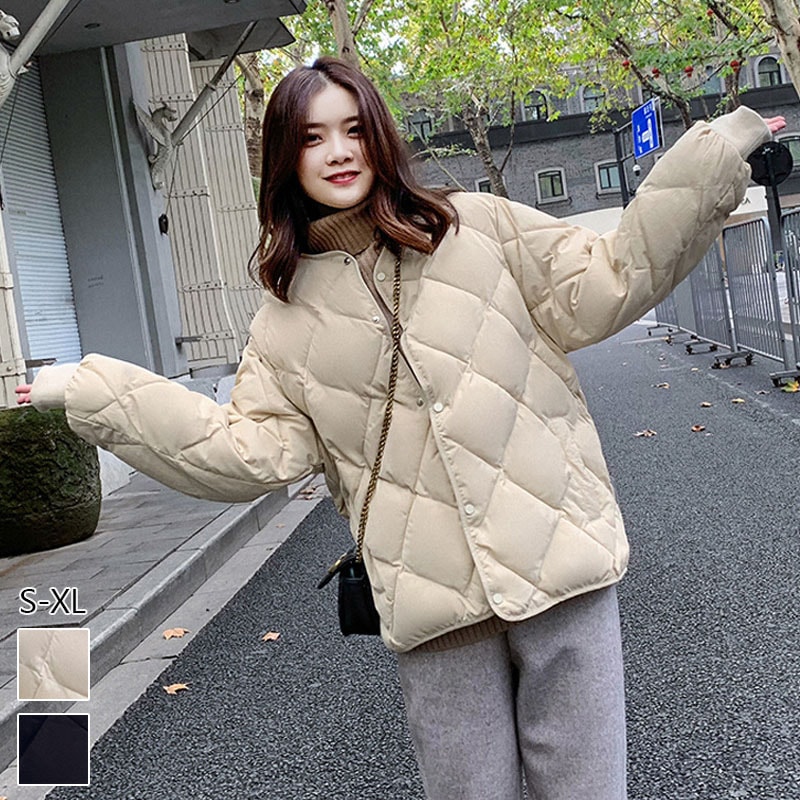 ダウンジャケット レディース ショート 中綿ブルゾン 中綿 ショート丈 ジャケット ノーカラー 中綿コート ダウンコート アウター 中綿入り コート フェイクダウン ハイネック 中綿ジャケット 軽量
