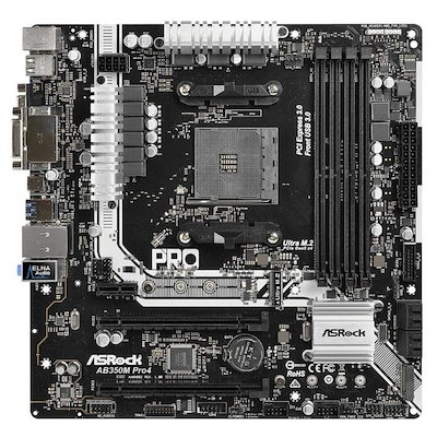 ASRock AB350M Pro4 AMD B350 AM4 DDR4-3200 64GB M.2 SATA Quad CrossFireX Gigabit LAN HDMI