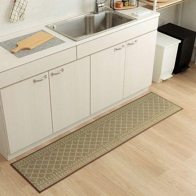 キッチンマット 240x43cm おしゃれ 幾何学模様 日本製 国産い草 キッチン 夏用 滑り止め付き