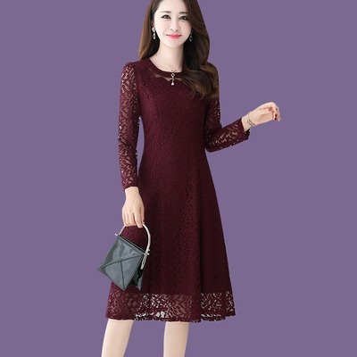レディース ドレス ミディアム丈ドレス ワンピース ミディアム丈ワンピース ミディアム丈 長袖 ラウンドネック 刺繡 シースルー かわいい 大人可愛い きれいめ シンプル 上品 おしゃれ かっこいい