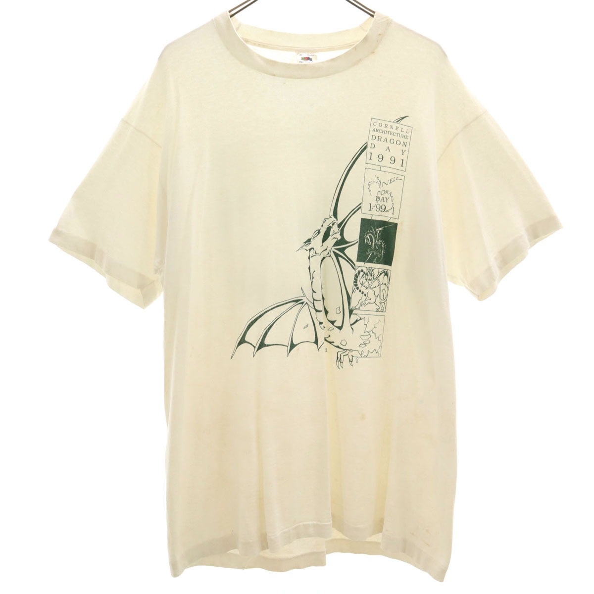 90s USA製 オールド 半袖 Tシャツ XL 白 ドラゴン シングルステッチ メンズ 古着