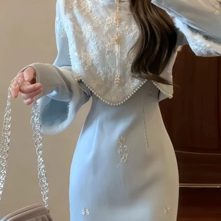 パーティードレス チョンサム秋冬ツーピーススカートベスト