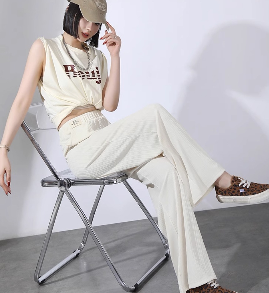 ボトムス デート モテアイテム ストレート ワイドレッグ ウエストゴム ロゴ コットン 大人可愛い きれいめ 上品 おしゃれ かっこいい 大人可愛い ラブリー キュート ガーリー クール モード系