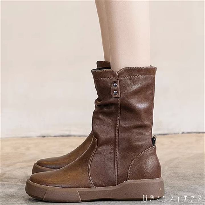 ブーツ 2色 ショート ローヒール 丸トゥ フェイクレザー 革 可愛い 大人可愛い きれいめ シンプル カジュアル シック コンサバ おしゃれ ラフ 無地 冬 10代 20代 30代 40代 レディー