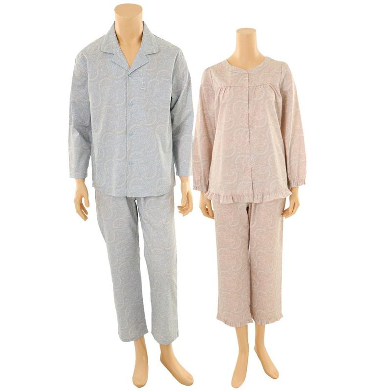 綿100番手 主子 ペイズリー捺染 カップルパジャマ(WPA2448M,WPA2448W)