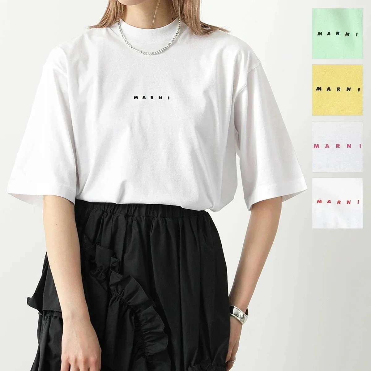 MARNI マルニ Tシャツ THJE0263P1 USCS87 レディース ミドルスリーブ 半袖 クルーネック カットソー ちびロゴ カラー5色