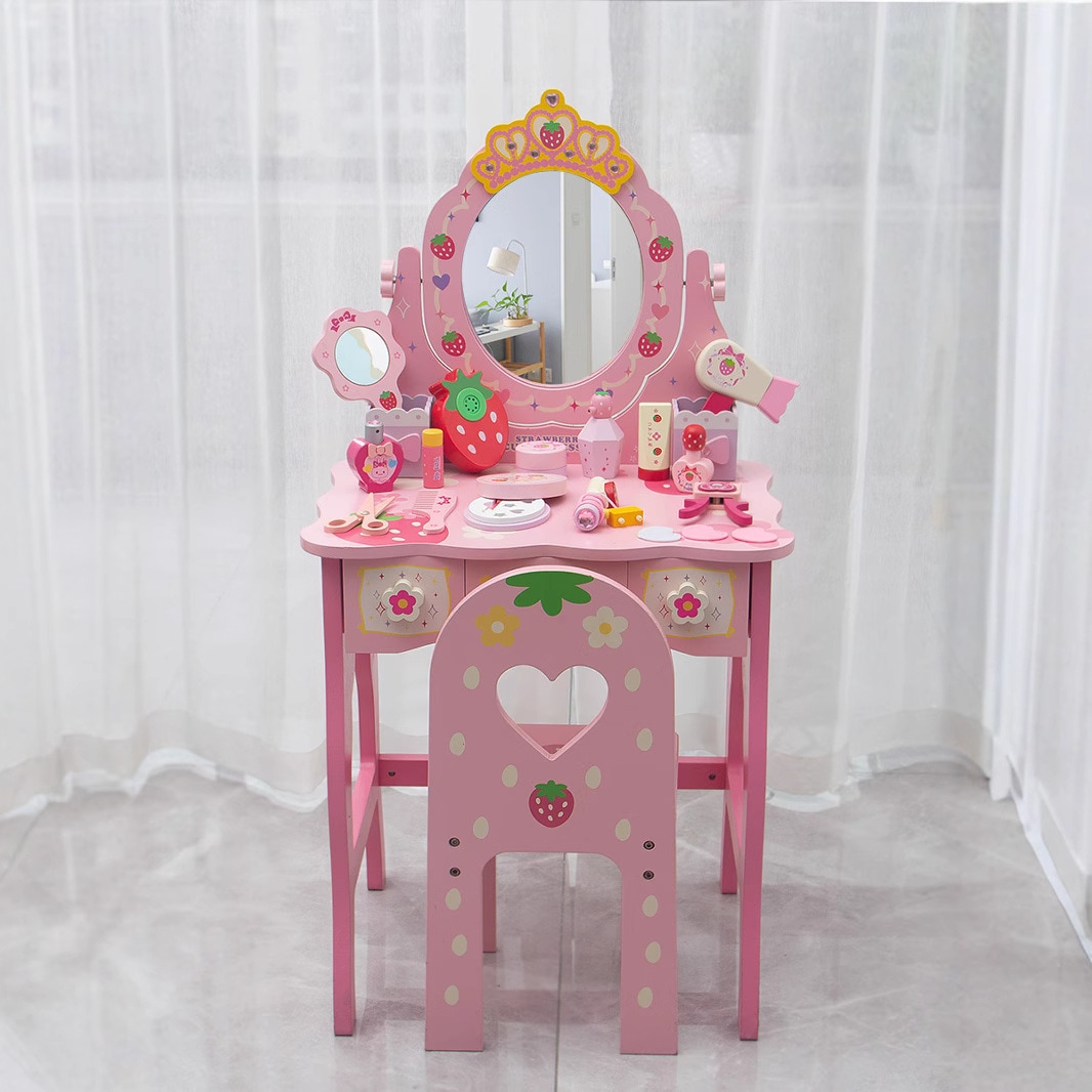 木製の女の子のハイエンドの子供シミュレーションキッズドレッシングテーブルガールズプレイハウスドレッシングテーブルおもちゃ