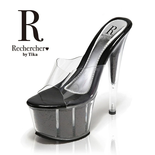 Rechercher ルシェルシェ ラメインクリアサンダル ブラック 16cmヒール 大人 レディース 厚底 ヒール シューズ キャバ ブラック 黒 クリア セクシー 激安