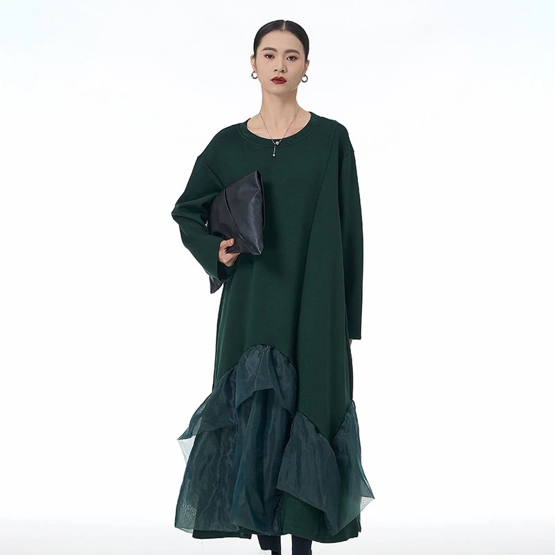 新作 韓国 デザイン 長袖ワンピース 木耳縁 ワンピース 高級感 パーティードレス ワンピース 気