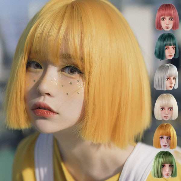 【新品】ウィッグ フルウィッグ ショート レディース ハロウィン ふんわり前髪 切りっぱなしボブ ボブヘアー 原宿風 かつら ぱっつん前髪 コスプレ 可愛い