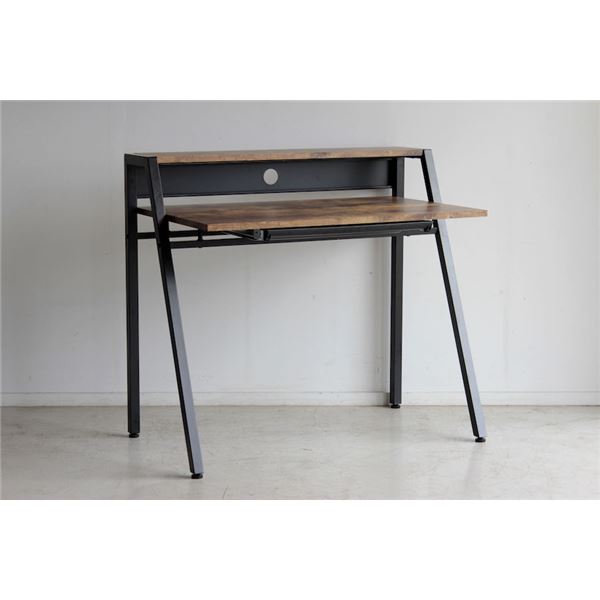 北欧風 パソコンデスク/学習机 (ブラウン) 幅96cm スチール製脚付き 『リグナ』 (組立品) (リビング)